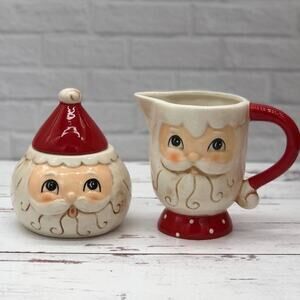Johanna Parker Santa Claus Cream & Sugar Jar Set Of 2 Christmas Creamer New